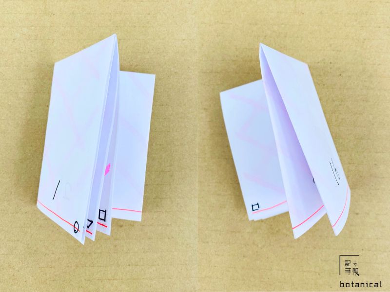 手帳製本の実際に折った状態